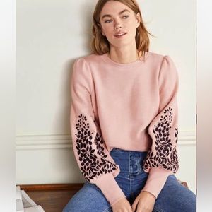Boden Puffed Sleeved Embroidered Floral Sweatshirt